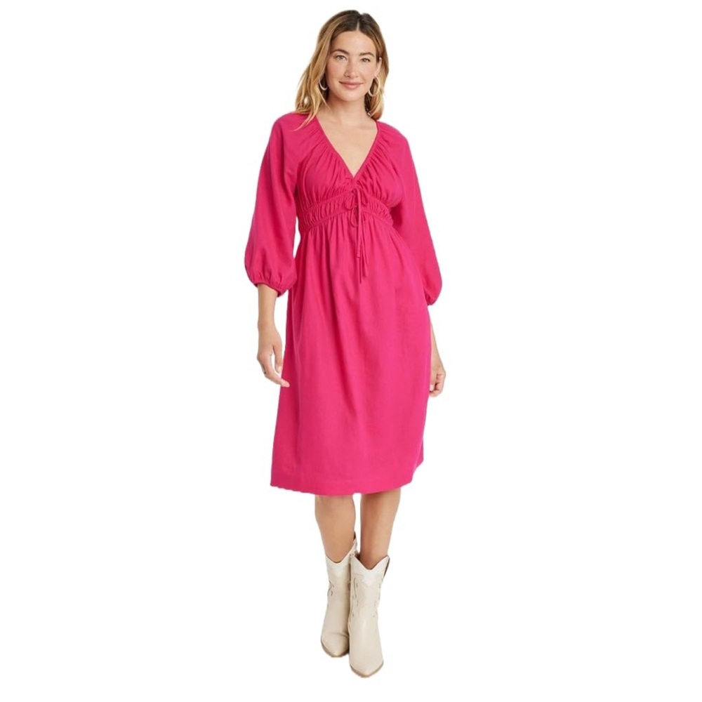 Universal Thread Pink Puff Sleeve Midi Sundress Fuchsia hot pink sz XL summer